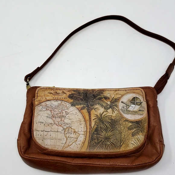Jeon Los Angeles Genuine Leather Brown Clutch Sachel Handbag Palm Tree Purse - Picture 4 of 12